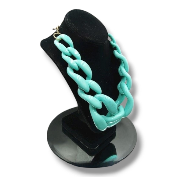 Vintage Chunky KJL Kenneth Jay Lane Turquoise Statement Chain Link Necklace - Picture 2 of 6